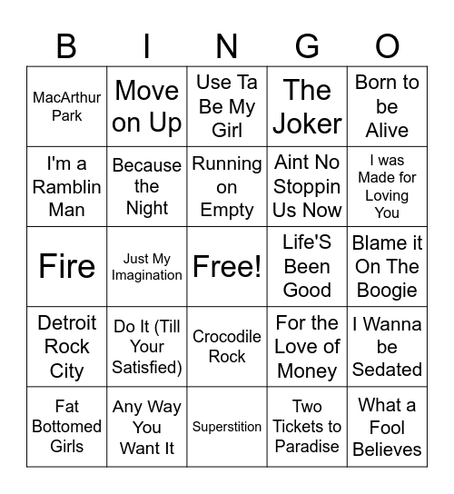 70's Bingo # 4 Bingo Card
