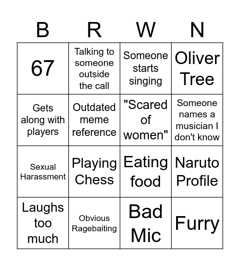 Discord Brown Bingo Card