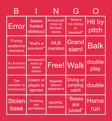 WPBL Bingo Card