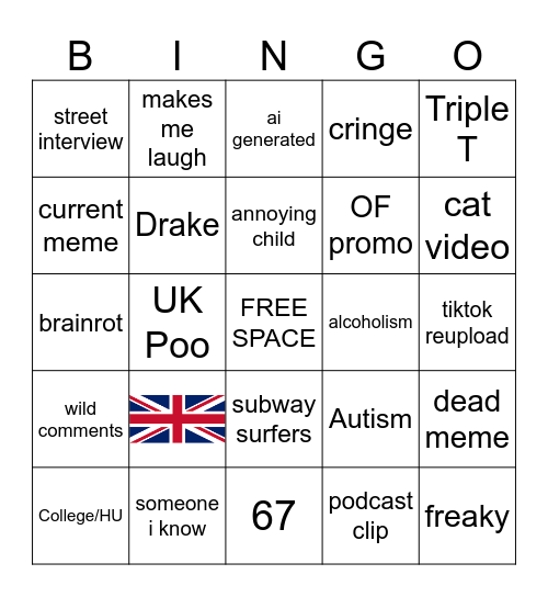 Jack Manifold IG Reels Bingo Card Bingo Card