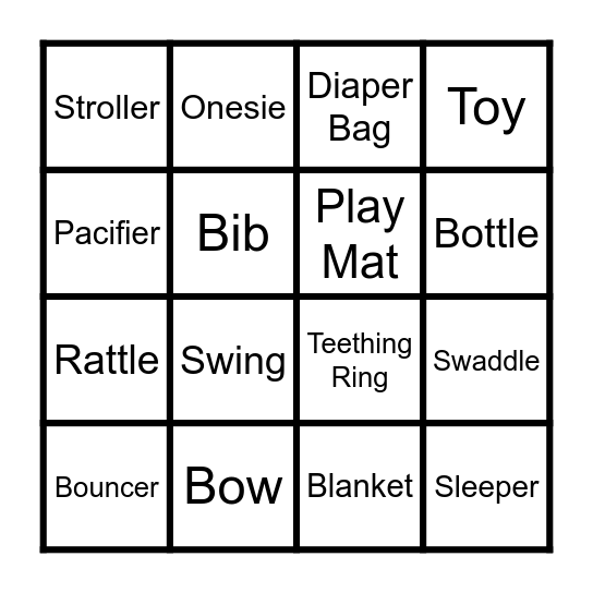 Baby Emilia Bingo Card