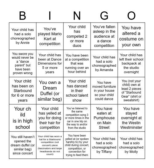 Starbound Bingo Card