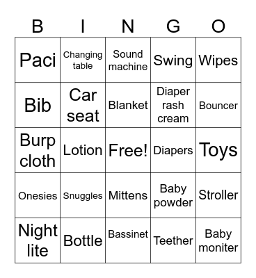 Baby shower bingo Card