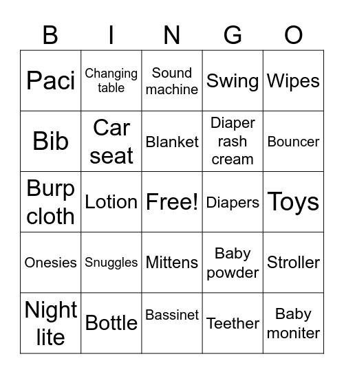 Baby shower bingo Card
