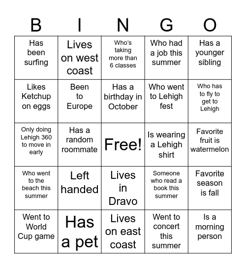 Untitled Bingo Card