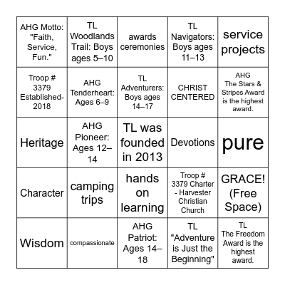 AHG / TL FUN FACTS Bingo Card