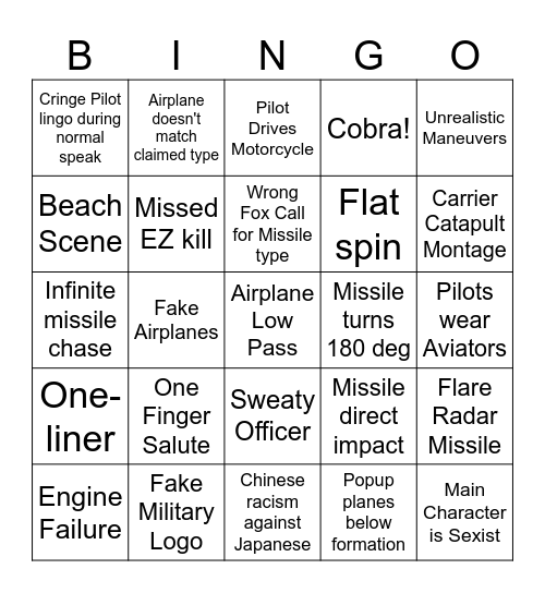 Plane Autism Movie Bingo Card