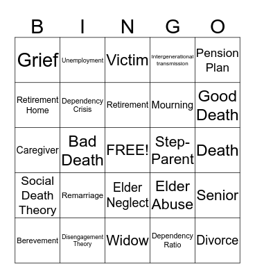 Challenges In the Later Life Bingo Card