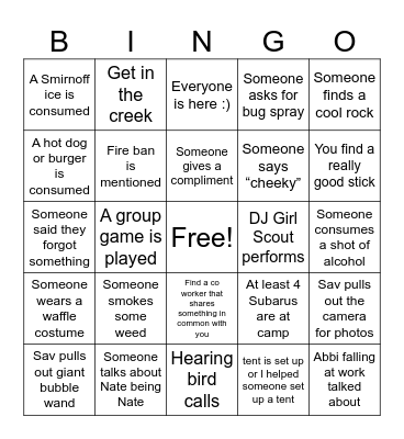 Sweet Camping Bingo Card