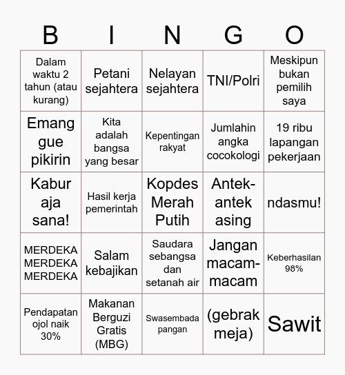 wowo's 17 august speech Bingo Card