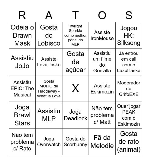 BINGO DO RATO Bingo Card