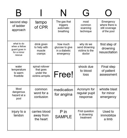 Bronze Cross with SFA Bingo Card