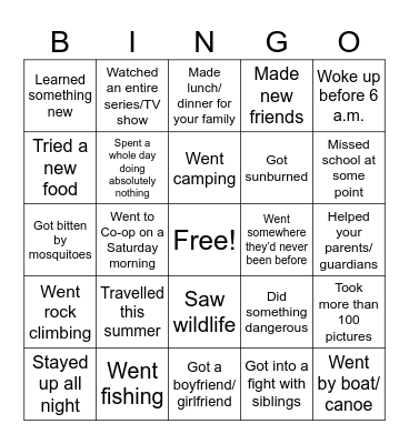 Back to school 2026-2027 Bingo Card