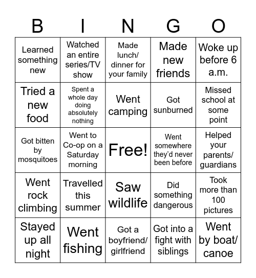 Back to school 2026-2027 Bingo Card