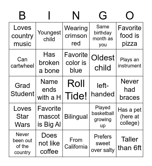 Intern Bingo Card