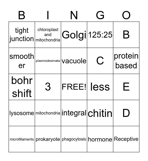 Cell Structure and Function Bingo Card