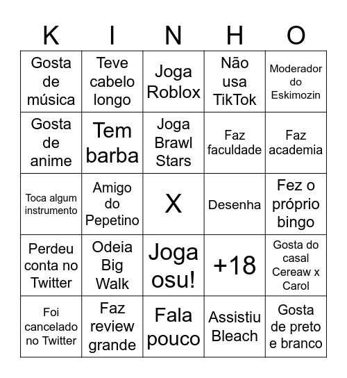 BINGO DO KINHO Bingo Card