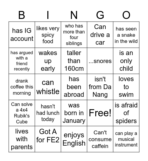 FIND SOMEONE WHO Bingo Card
