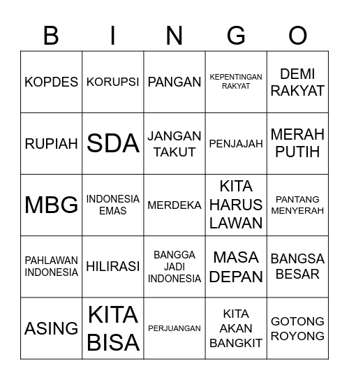 MERDEKA Bingo Card