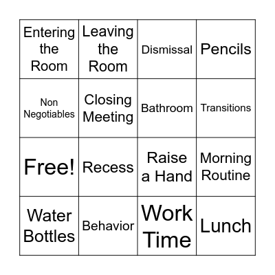 Expectations Bingo Day 1 Bingo Card