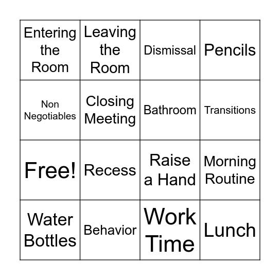 Expectations Bingo Day 1 Bingo Card