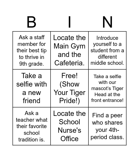 TIGER LAUNCH EXPLORATION BINGO Card