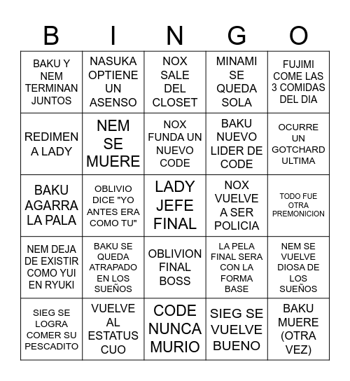 PASARA EN EL FINAL DE ZEZTZ (= Bingo Card