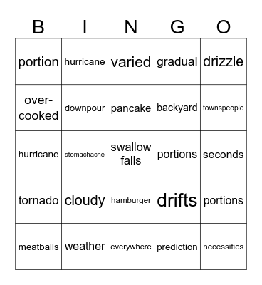 Cloudy with a Chance of Meatballs Bingo Card