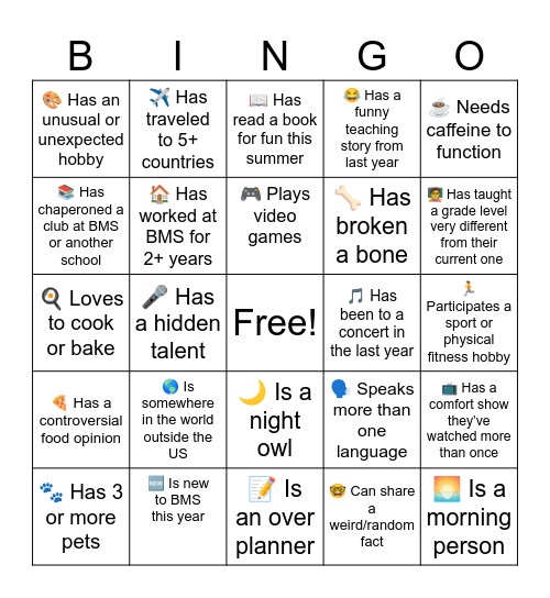 House Bingo Card