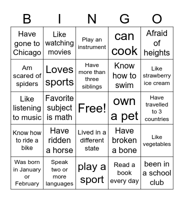 Some Facts About Me Bingo Card