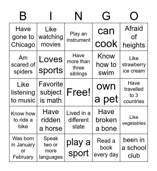 Some Facts About Me Bingo Card