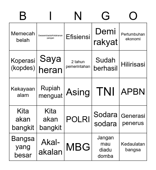 Bingo prabowo Bingo Card