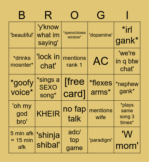 Brohan Bingo Card
