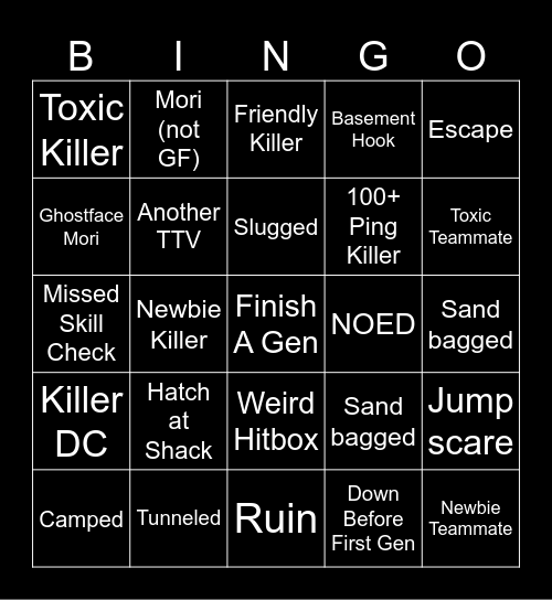 Survivor Dead By Daylight Bingo Card