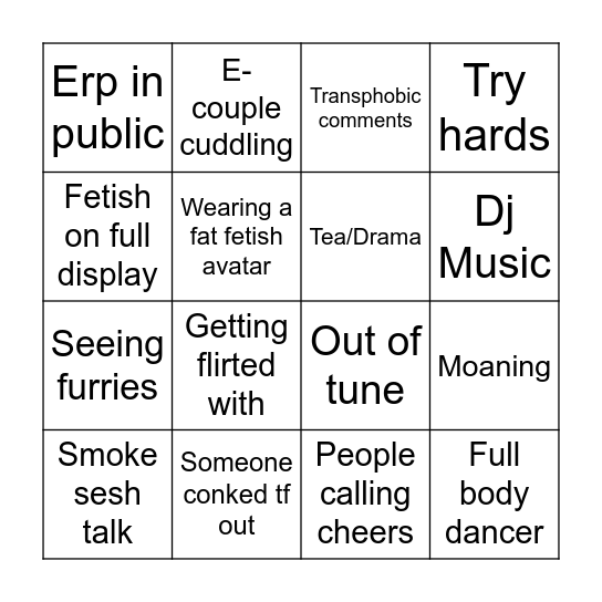 Vrc bingo Card