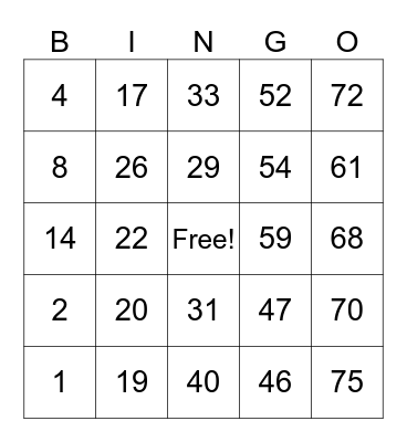 Untitled Bingo Card