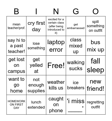 first day junior year Bingo Card