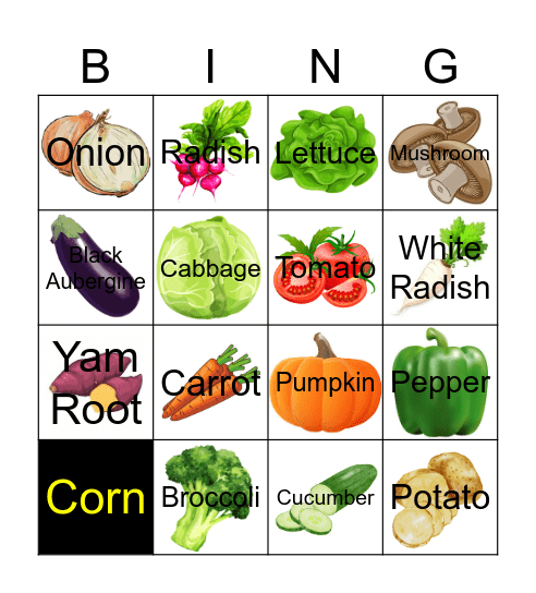 VEGETABLES BINGO Card