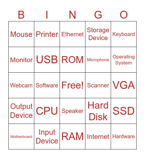 Computer Bingo Card