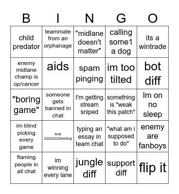 tarzaned bingo Card