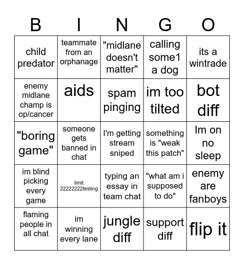 tarzaned bingo Card