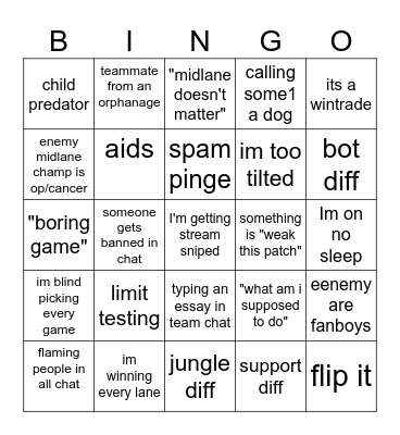 tarzaned bingo Card