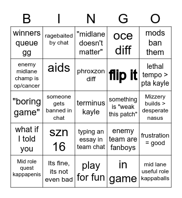 mizzery bingo Card