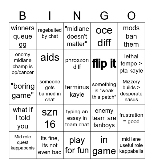 mizzery bingo Card