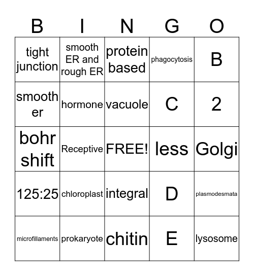 Cell Structure and Function Bingo Card