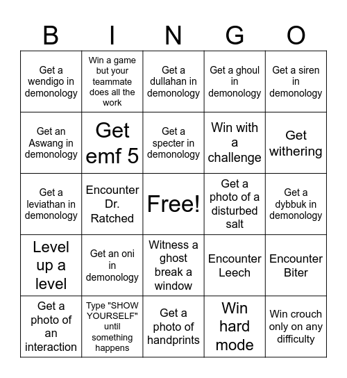 Demonology bingo Card