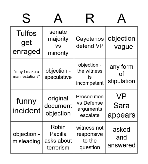 VP Impeachment Trial Day 17 Bingo Card