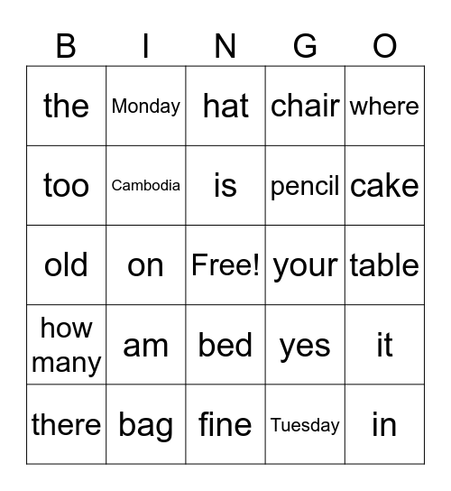 Grade 4 bingo Card