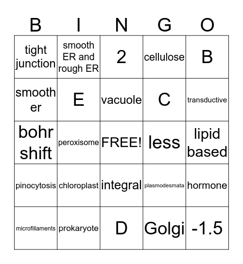 Cell Structure and Function Bingo Card