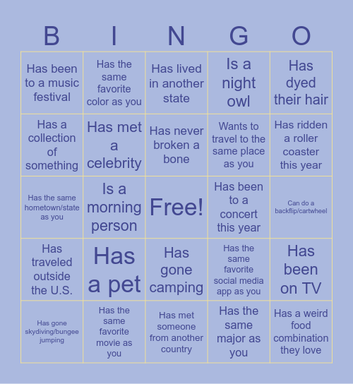 Human Bingo! Bingo Card